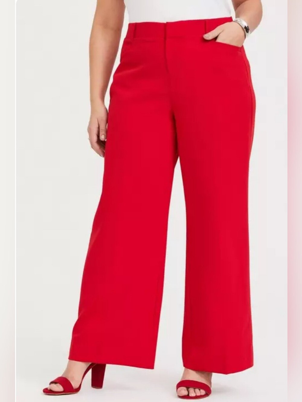 Red Structured Woven Wide Leg Pant